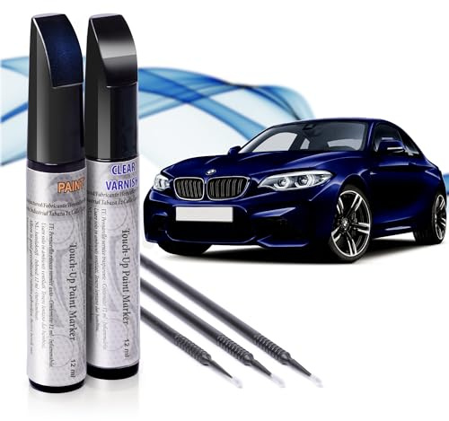 Asturcolor Reparador de Arañazos para Coche, Lápiz de Retoque para Automóvil, Bolígrafo Reparaarañazos, Rotulador de Reparación, 2 Piezas de Pintura de Retoque BMW (317 AZUL ORIENTE) con Base + Laca.