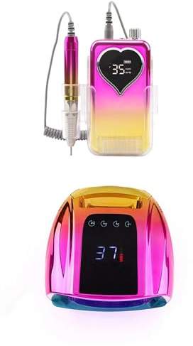 Lámpara UV para uñas, Taladro de uñas E-file, pulidora de uñas portátil recargable, equipo de salón, secador de uñas con luz ultravioleta(358 001 Gold)
