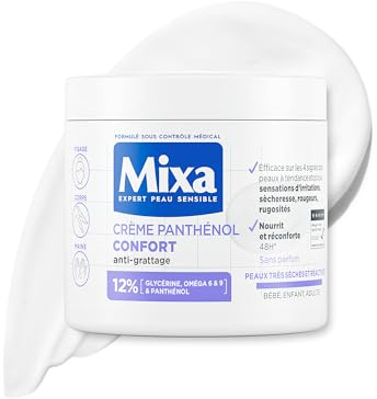 Mixa Crème Panthénol Confort Anti-Démangeaisons Peaux Très Sèches 400ml | Glycérine hydratation intense, anti-démangeaisons, Hypoallergénique, sans parfum