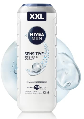 NIVEA MEN XXL Sensitive Duschgel, milde Pflegedusche für empfindliche Haut, beruhigendes Männer Duschgel mit Vitamin E und Hyaluron, für Körper, Gesicht und Haar (500 ml)