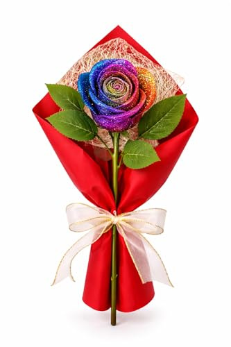Générique Rose éternelle Multicolore pailletée – Fleur Artificielle décorative – Cadeau Romantique Original – Décoration Maison
