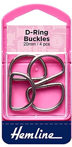 Hemline H462.20 Nickel D-Ring Buckle 20mm 4pk For Adjustable Ties, Belts, Straps