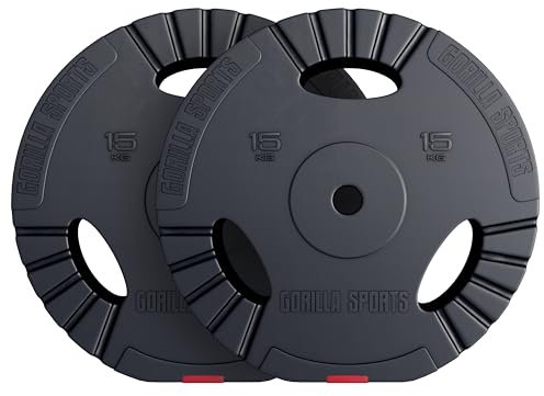GORILLA SPORTS® Hantelscheiben - Einzeln/Set, 1,25kg, 2,5kg, 5kg, 10kg, 15kg, 17,5kg, 27,5kg, 30kg Gewichte, 30/31mm Bohrung, Tri-Grip, Kunststoff - Gewichtsscheiben, Hantelscheiben-Set
