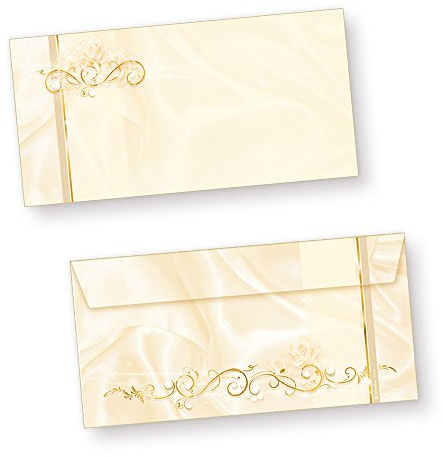 Briefumschläge creme 250 St. Elegante DIN lang Kuverts | Für Einladungen zur Hochzeit, perlmutt, ohne Fenster, 80 g/qm Offsetpapier, Vorderseite und Rückseite bedruckt