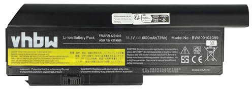 vhbw Akku kompatibel mit Lenovo ThinkPad X220i, X220s, X230i, X220, X230 Notebook (6600 mAh, 10,8 V, Li-Ion) - Ersatz für 42T4863, 42T4865, 42T4866, 42T4867, 42T4875