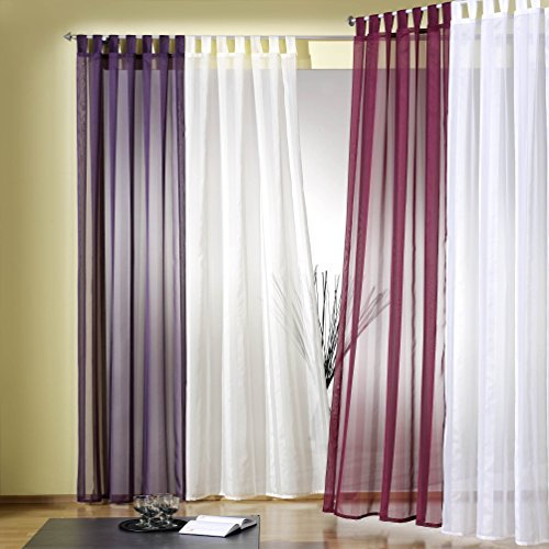 Gardine Vorhang Schlaufenschal transparent aus weichfliesendem Voile mit Effektstreifen in pflaume lila HxB 245x130 cm leichte Anbringung an allen Gardinenstangen TOP Qualität …auspacken, aufhängen, fertig! Typ119