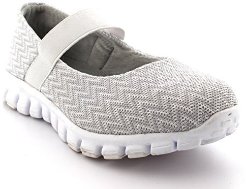 Get Fit Women’s Mary Jane Trainers - Lightweight Breathable Walking Shoes with Hook & Loop Strap - Shock Absorbing Casual Fitness Sneakers for Gym, Travel & Everyday Comfort - Grey - UK5/EU38
