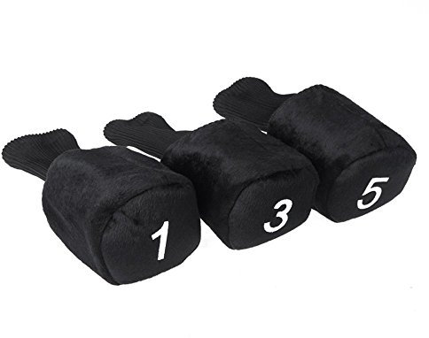 PTCM Set of 3 Black Long Neck Golf Club Head Covers Headcover Protect 1 3 5