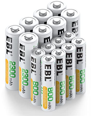 EBL 16-Pack 1.2V Rechargeable Batteries Combo: 8 X 2300mAh Rechargeable Battery AA + 8 X 800mAh AAA Rechargeable Batteries with Pre-Charged, Low Self-Discharge, High Capacity for Long Lasting Power
