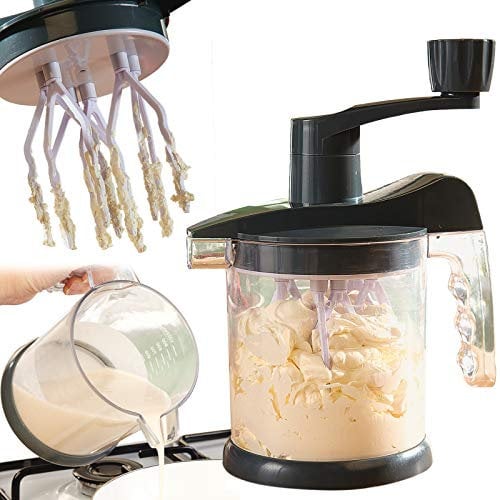 MySmartBuy Rotary Whisk Whip Mechanical Hand Mixer Mechanical Mixing Jug Blending Beating Self Contained Whipper Set Non Drip Pouring Spout Beat Blend Non Slip