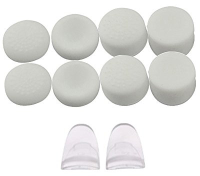 Tapas de cubierta y dedo analógico de silicona antideslizante para palanca de mando y extensor de disparador L2 R2 para Sony PS4, Dualshock 4, PS4 Pro, Slim, 10 en 1 blanco