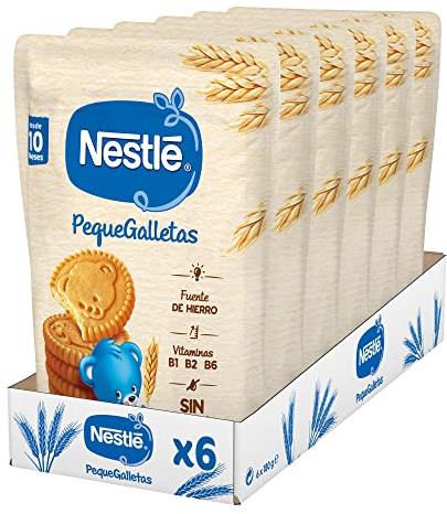 Nestlé PequeGalletas +10 meses 6x180g | PequeGalletas, desde 12 meses, textura muy crujiente, fuente de hierro y vitaminas B1 B2 y B6, formato práctico