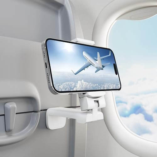 Klearlook 4 in 1 Adjustable Phone Stand - 360 Rotation Handsfree Viewing Flight Phone Holder, Foldable Travel Essentials, Accessory for Home/Office - White