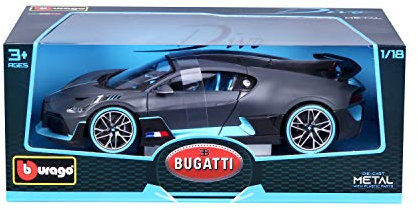 Bauer Spielwaren Bburago Bugatti Divo: Modellauto im Maßstab 1:18, Türen und Motorhaube zum Öffnen, lenkbar, 26 cm, grau (18-11045BK)