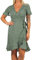 ONLY Damen Blusen Wickelkleid | Lockeres Midi Kurzarm Tunika Dress | Knielang mit Bindegürtel ONLOLIVIA, Farben:Grün-2, Größe:42