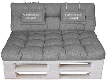 LILENO HOME Palettenkissen Set Hellgrau - Set 1: (1x Sitzteil + 1x Rückenteil) - Polster für Europaletten - Palettenkissen Outdoor als Sitzkissen für Palettenmöbel