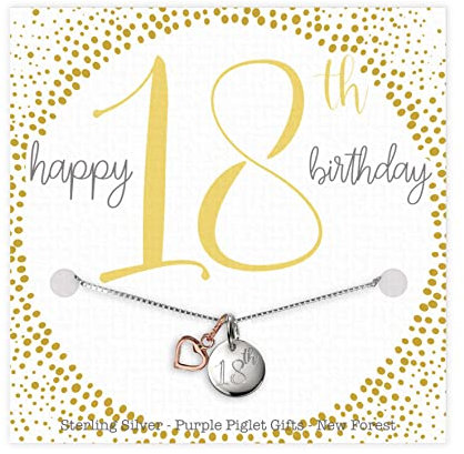 Gift Card 18th Birthday Sterling Silver Necklace With Engraved Disc & Rose Gold Heart Pendant Present Gift Box Chain 16 Inch Jewellery