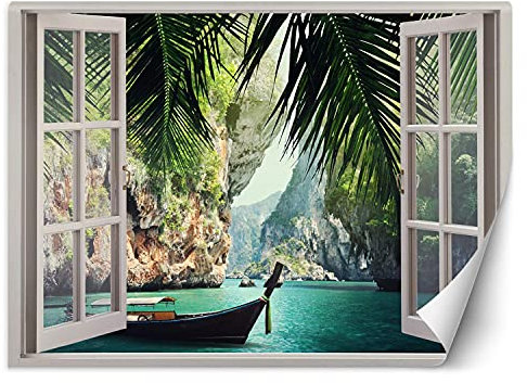 Feeby - 3d Tapete - Fensterblick - 210x150 cm, Fototapete Schlafzimmer - Deko Wohnzimmer - Wallpaper - Wand Deko - Wandtapete XXL - Tapete - Wanddeko - Vliestapete - Landschaft