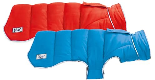 Ancol Viva Reversible Dog Coat with Harness Hole - Red Blue - Lightweight Puffer Reflective Pet Jacket - 40cm M