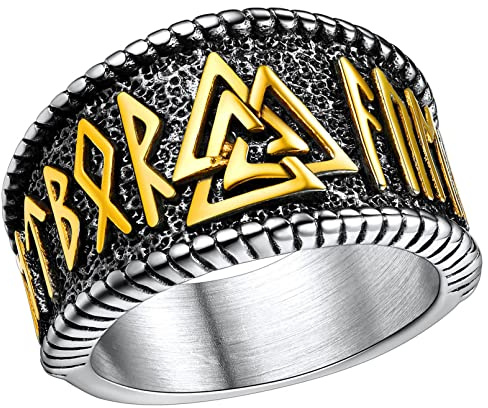FaithHeart Ring für Herren Damen,14.3mm Breit Edelstahl Fingerring in Größe 54-72, Wikinger Rune Fingerring mit Geschenkbox für Vatertag Valentinstag Geburtstag
