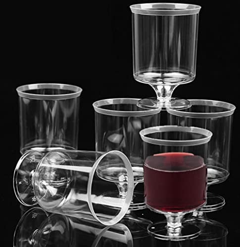 KAHEIGN 52Pcs Verres De Dégustation De Vin En Plastique Avec Jante Givré, 160ml Transparents Gobelets à Tige Réutilisables Coupes à Dessert Pour Fête De Whisky Champagne (6,2 x 8,7cm)
