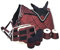 German Riding Perfect Match Schabracke Set Hufglocken Halfter Fliegenhaube Bandagen Gamaschen Glitzer (Shetty, Bordeaux)