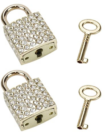 HEVSTIL Lot de 2 cadenas carrés avec clé en alliage de zinc moulé sous pression avec diamant pour sac à main, boîte de rangement à bijoux, agenda, livre - Doré