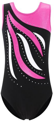 FINGER TEN Gymnastikanzug Mädchen Kurzarm Langarm Kinder Ballettanzug Gymnastik Training Gymnastikbody Trikotanzug Tanz Kleid Ballettkleid (Fuchsia, Tag 12A (11-12 Jahre))