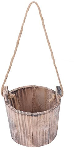 Holzfass Pflanzgefäß, Hängender Korb Pflanzgefäß Rustikaler Stil, Wandbehang Holz Garten Blumentopf Deko Blumentopfhalter für Innen und Außen Bereich, Terrasse, Balkon