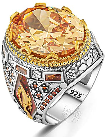 mysilverworld 925er-Sterlingsilber Orange Citrin Stein Herren Ring Metall Citrin (simuliert)