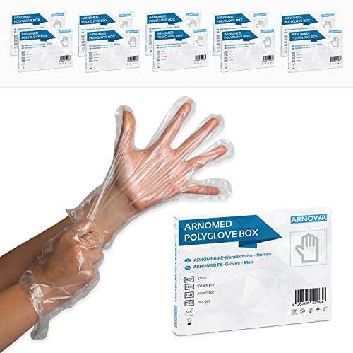ARNOMED Guanti monouso in PE da marito, 1000 pezzi guanti usa e getta per box, guanti plastica domestici per alimenti, guanti trasparenti monouso protettivi per tinte capelli, guanti sottili