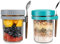 Hniuyun 2 Pack Overnight Oats Jars with Lids and Spoon, 10 oz Airtight Breakfast Jars with Measurement Marks, Mason Jars with Lid for Salads Cereal Milk Porridge Fruit (Gray + Green)