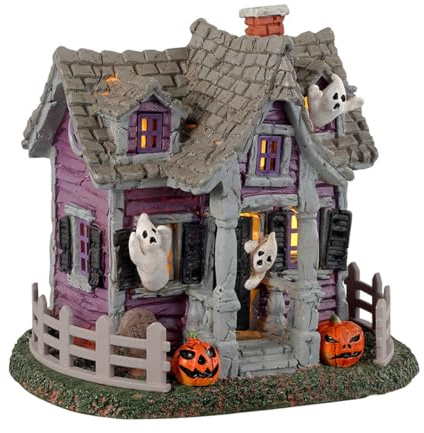 Lemax 34080 Spooky Town Zubehör: Ghost Cottage | Resident Ghosts Glow Inside a Riverside Cottage, Harz, 3 V CR2032 Batterie oder AC-Adapter, gruseliges Dorfdisplay