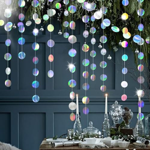 FAINCA Runde Girlande, Papier Girlande Glitzer Runde Kreis Banner, 2 Stück 4 M Glitzerpulver luftschlangen, für Birthday Decorations, Deko Karneval, Geburtstag Hochzeit (Magische Farbe)