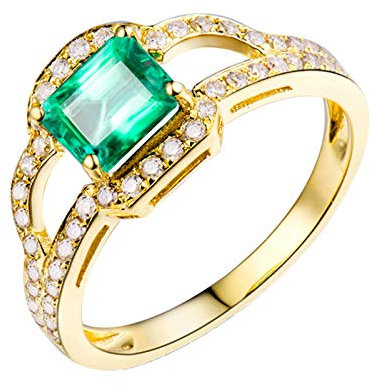 Lieson Eheringe Gold 750 18K, Verlobung Ringe Frauen Hohl Wolke 0.79ct Rechteckig Smaragd mit 0.27ct Diamant Hochzeitsringe Gold Gr.47 (15.0)