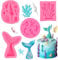 4 Molde de Silicona Cola de Sirena, Moldes de Marina Animales, Molde Conchas Del Mar, 3D Molde Sirena Fondant para Decorar Pasteles, Jabón, Chocolate, Dulces
