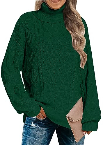 Zeagoo Maglione a Maglia da Donna a Maniche Lunghe Elegante Pullover Dolcevita a Maniche Lunghe Casual con Collo Alto Invernale Verde Taglia M