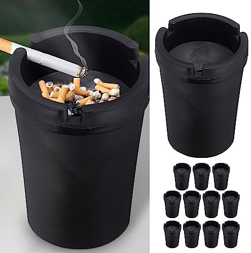 Reiseaschenbecher 12er Set │ 8x11x8cm Kunststoff schwarz │ Aschenbecher mit Deckel (12)