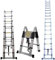 5M(2.5M+2.5M) Aluminium Telescopic Ladder Portable Extendable Ladder, Multi-Purpose A-Frame Ladder Extension Ladder, 16 Steps, EN131 Standards, with Non-Slip Rubber Feet Retractable Ladder