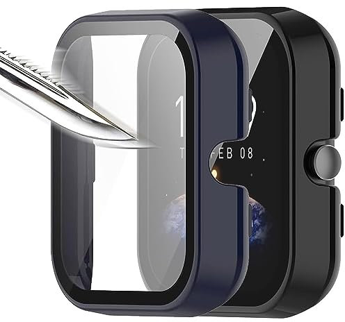 Msiall [2 pezzi] nero blu con Pellicola Protezione Schermo Vetro Temperato per Amazfit Bip3/Bip 3 Pro, 9H Durezza PC Case,Bumper,Sottile Case Protettiva Completa per Smart Amazfit Bip3/Bip 3 Pro
