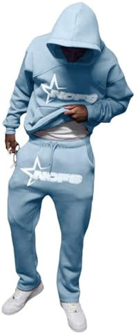 tinetill Tuta Uomo con Lettere Stampa Set Sportivo Y2K Tuta da Jogging Hip Hop Felpe con Cappuccio e Pantaloni da Jogging Top Larghi e Pantaloni Sportivi Tuta per Il Tempo Libero da 2 Pezzi