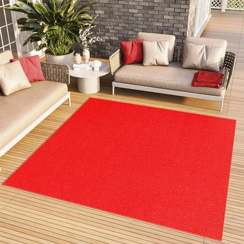 TAPISO Mono Qquadrat Teppich Kurzflor Indoor Outdoor UV-beständig Rot Einfarbig Wohnzimmer Schlafzimmer Kinderzimmer Modern ÖKO-TEX 120 x 120 cm