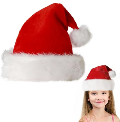 Plüsche Weihnachtsmütze für Kinder,Rot Santa Mütze mit Plüsch Rand Bequemes Dicker Klassischer nikolaus mütze aus Samt Weihnachtsmann-Kostümzubehör für festliche Partys im neuen Jahr Weihnachten