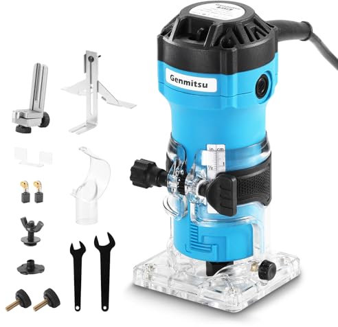 Genmitsu Défonceuse à paume 1 HP, outil à bois compact 30 000 tr/min avec base fixe, avec pince ¼ , parfait pour le travail du bois CNC et les projets de bricolage