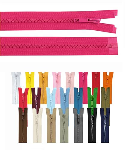 Reißverschluss teilbar Jackenreißverschluss Kunststoff Krampe Zähne grob 5mm Jacken Mantel Taschen Pink 55cm