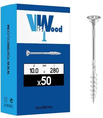 50 vis de charpente 10x280mm tête disque Tx zingué Viswood