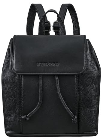 STILORD 'Beatrix' Rucksack Damen Klein Leder Rucksäcke Elegant Cityrucksack Vintage Backpack Frauen Umhängetasche Casual Daypack Echtleder, Farbe:schwarz plain
