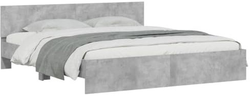 vidaXL Cadre de Lit avec Tête de Lit, Lit Double avec Sommier à Lattes, Lit Adulte, Meuble de Chambre à Coucher, Moderne, Gris Béton 180x200 cm