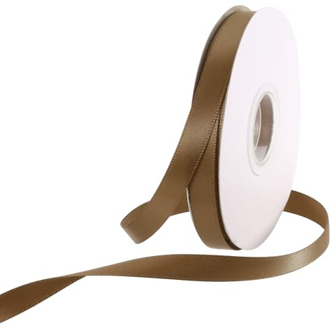Rebower 25 Yard/75ft Satinband Dickes beidseitiges Grosgrain-Seidenband, für Geschenkverpackung, Haarschleifen, Hochzeit, Kuchen, Blumen - 3/8(1cm)/Hellbraun