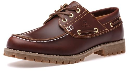 SL-Saint 1 Handgefertigte Herren Classic Boat&Deck Schuhe Moc Toe Lace Up Full Grain Leder Bequeme Mode Casual (Braun, Erwachsene, Herren, 47, Numerisch, EU Schuhgrößensystem, Breit)